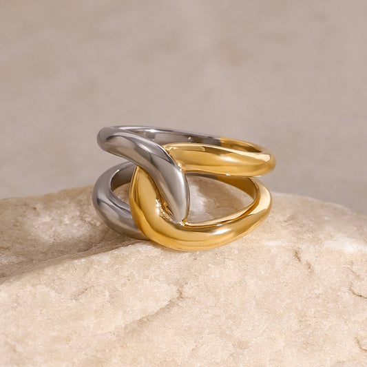 Minimalist Twisted Abstract Geometric Ring for Women . Waterproof Personalized Stainless Steel Metal Charm . Fashion Statement Jewelry