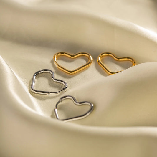 Dainty Heart Hoop Earrings . Minimalist 18K Gold Plated Stainless Steel, High Polished Non-Tarnish Huggie Hoops for Women