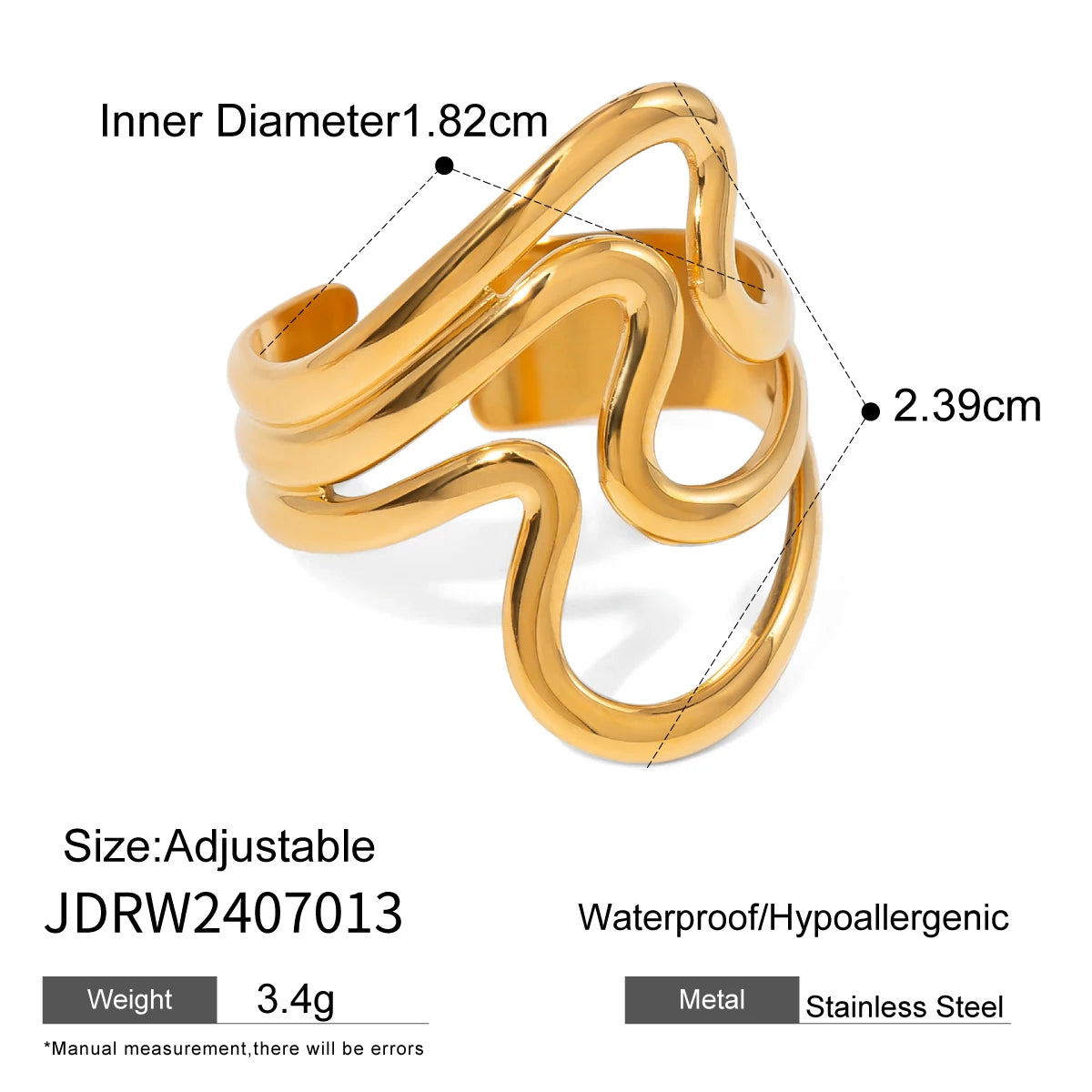 Fashion Pearl Leaf Ring for Women . Gold Color Textured Strip Design, Elegant Stackable Statement Jewelry