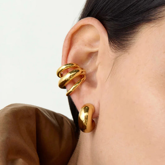 18K Gold Color Stainless Steel Triple.Layer Ear Cuff . Waterproof & Tarnish-Resistant Fashion Jewelry for Trendy Women