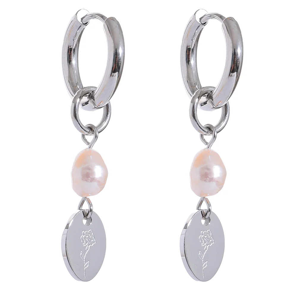 Handmade  Pearl Flower Drop Earrings . Gold & Silver Color Stainless Steel, Chic & Trendy Statement Jewelry for Women