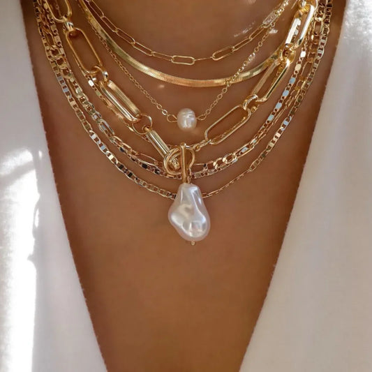 Vintage Multi-Layer Gold Color Necklace Set for Women . Boho Chic Style with Crystal Pendants, Multiple Unique Combinations for Trendy Layered Looks