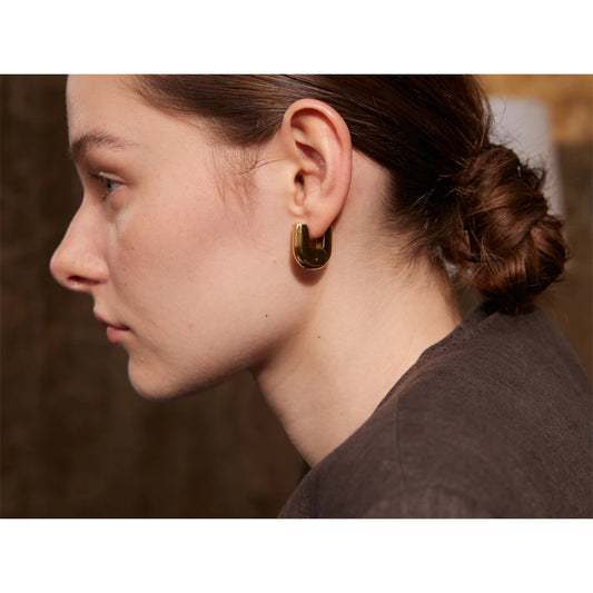 18K PVD Gold Plated U-Shape Hollow Hoop Earrings .316L Stainless Steel Glossy Finish, Waterproof & Hypoallergenic Bold Statement Jewelry for Women