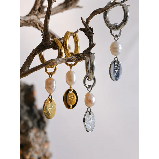 Handmade  Pearl Flower Drop Earrings . Gold & Silver Color Stainless Steel, Chic & Trendy Statement Jewelry for Women