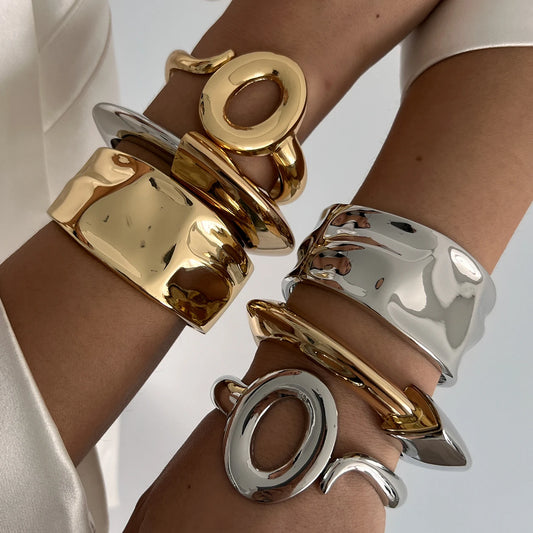 Exaggerated Punk Cuff Bangle . Bold Irregular Wide Design in Vintage Gold Color, Chunky Statement Bracelet for Women Who Love Edgy Style .Perfect for Summer Vibes