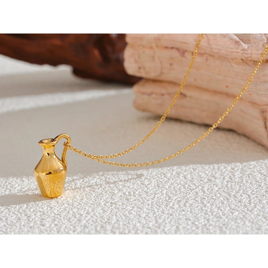Personalized Solid Metal Vase & Kettle Charm Necklace . Waterproof Stainless Steel with Fashionable Design, a Unique Statement Piece Perfect for Summer Vibes