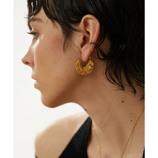 18K Gold-Plated Stainless Steel Geometric Huggie Earrings . Bold Stereoscopic Waterproof Statement Jewelry for Women