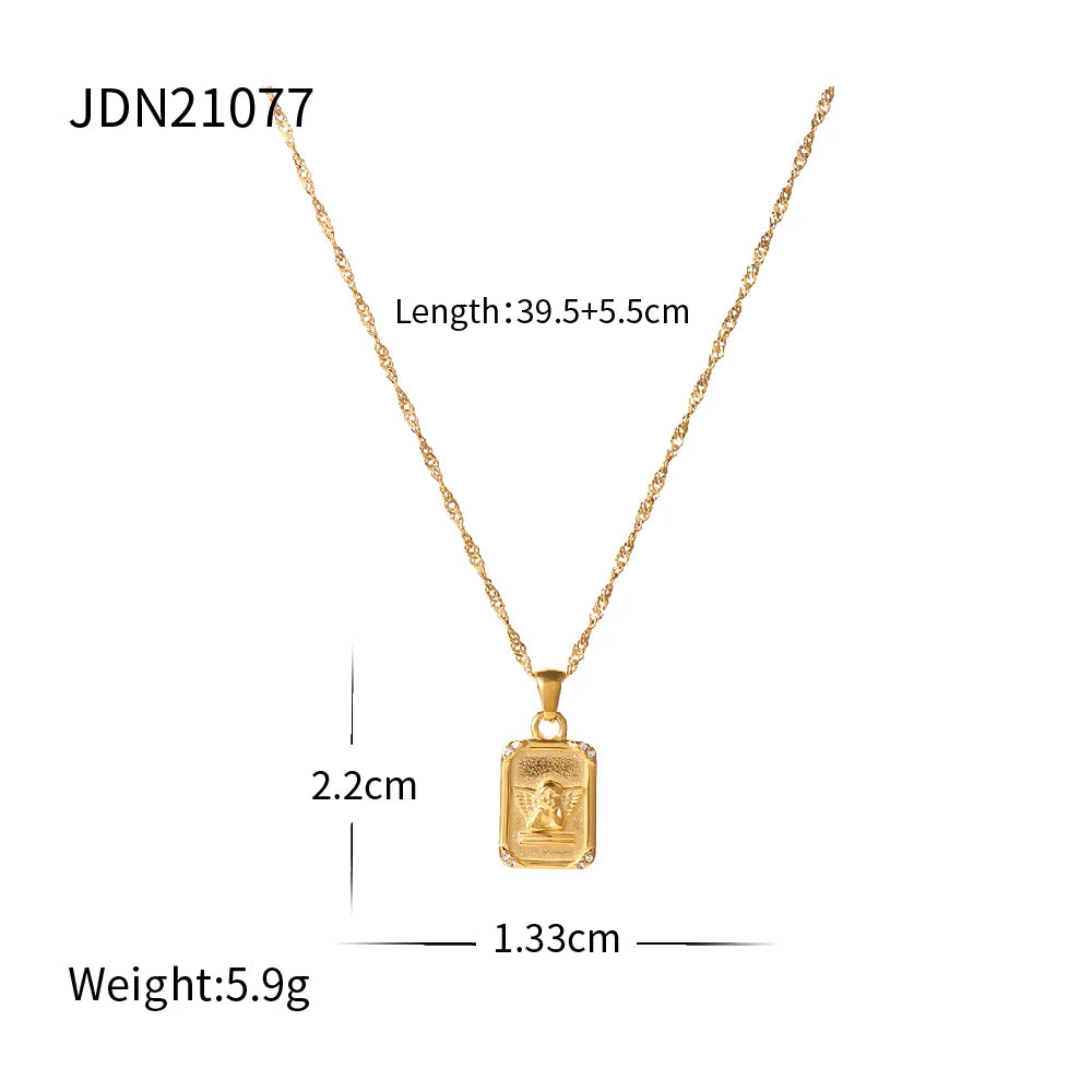 316L Stainless Steel Angel Pendant Necklace for Women .Waterproof, Simple & Fashionable Design with Textured Metal Finish, Trendy Everyday Jewelry