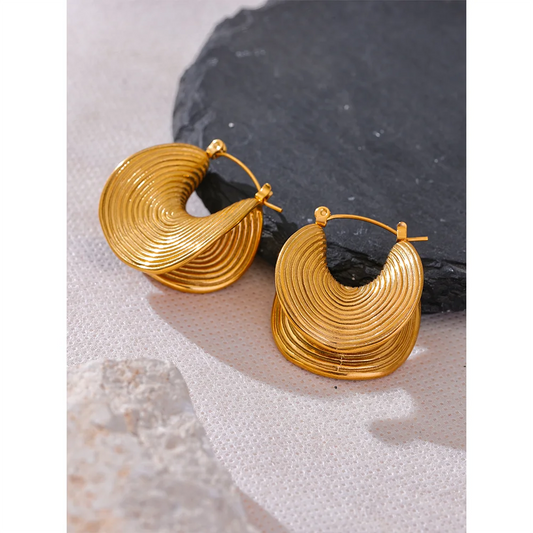 Creative Geometric Statement Earrings . 18K Gold Color Plated Stainless Steel, Waterproof & Unique Metal Design for Women’s Bold Style