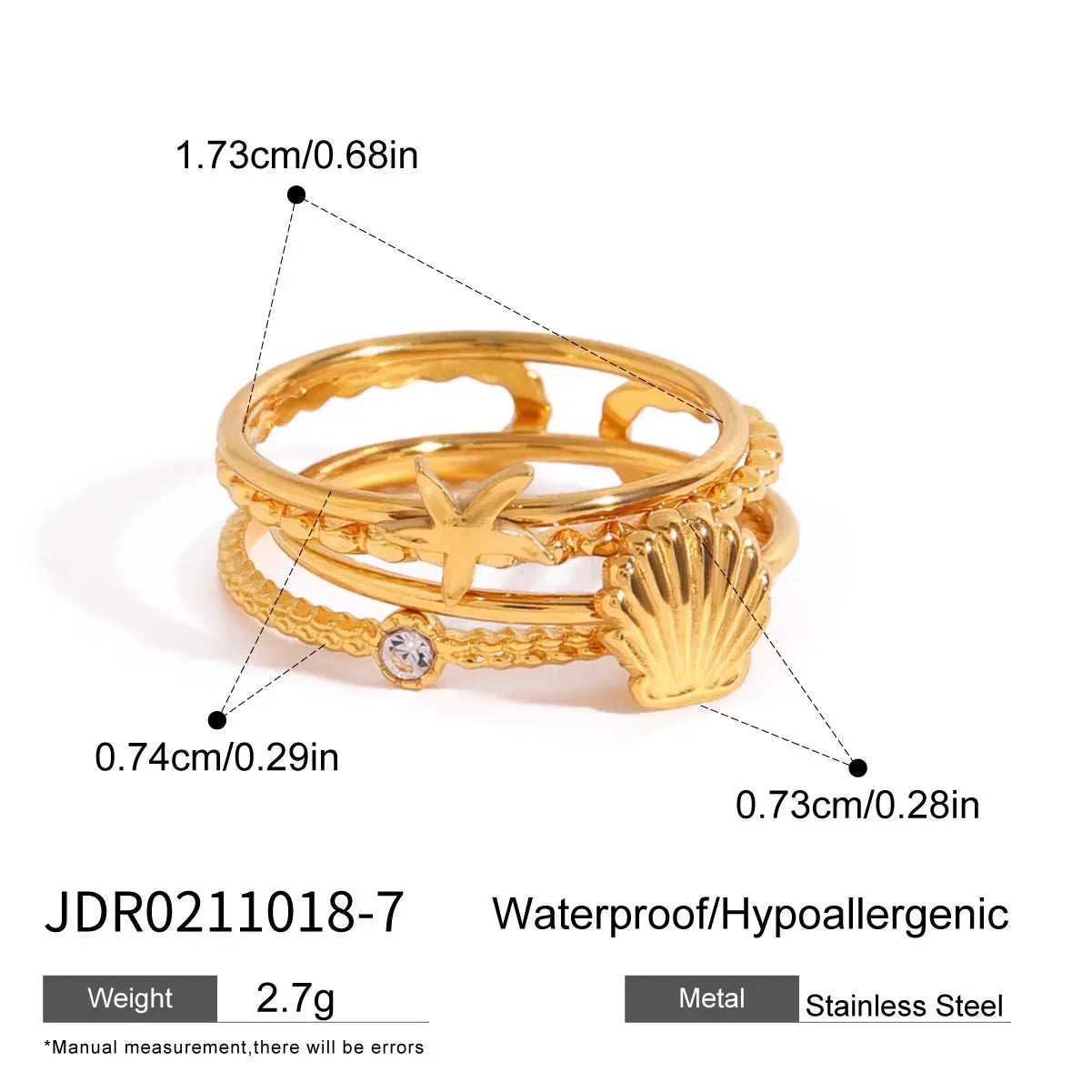 Minimalist 3-Piece Ring Set . Stainless Steel Stackable Rings with Zircon Accents and Ribbed Flower Detail for Effortless Style
