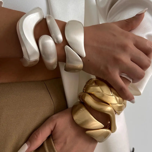 Vintage Matte Gold Open Cuff Bracelet . Irregular Wave Design, An Elegant & Bold Statement Piece for Women Who Love Timeless Style .Perfect for Summer Vibes